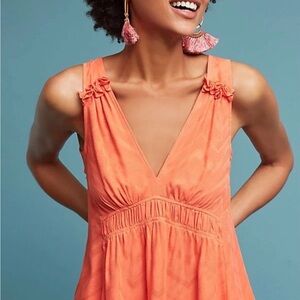 Anthropologie Maeve Bretta Gathered Tank Top Orange, Medium
